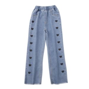 Kids Teen Girl Fashion Heart Print Jeans