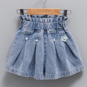 Children Kids Baby Fashion Girls Casual Basic Pleated Denim Shorts