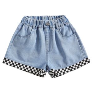 Children Kids Baby Fashion Girls Casual Basic Plaid Patchwork Denim Shorts