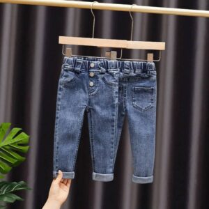 Girls Fashion Button Design Solid Color Jeans