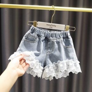 Girls Fashion Lace Colorful Button Design Casual Shorts