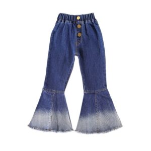 Girls Retro Solid Color Denim Flared Pants