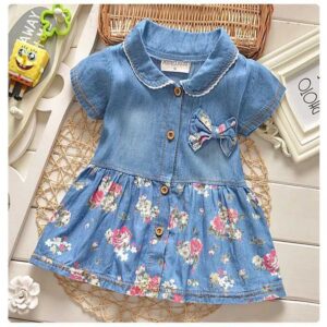 Kids Toddler Girls Fashion Short Sleeve Tiny Flower Denim Dress