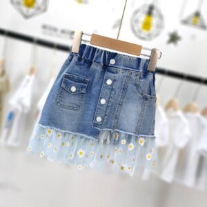 Toddler Kids Girl Fashion Daisy Mesh Skirt Summer Girl Denim Skirt