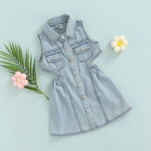 Kids Fashion Backless Sleeveless Denim Dress