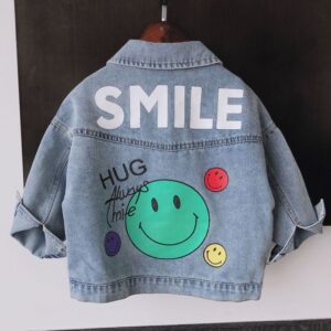Kids Fashion Back Smiley Print Denim Jacket
