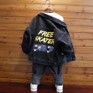 Boys Fashion Graphic Printed Single-breasted Denim Jacket