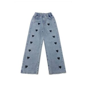 Girls Fashion Heart Pattern Jeans