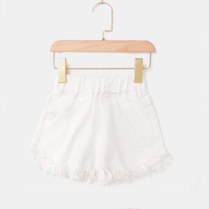 Girls Fashion Solid Color Tassel Design Denim Shorts