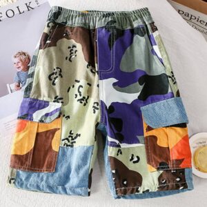 Boys Fashion Camouflage Spliced Denim Shorts