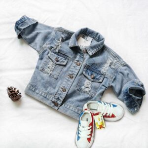 Girls Fashion Hole Design Single-breasted Denim Coat