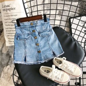 Girls Simple Solid Color Single-breasted Design Denim Shorts