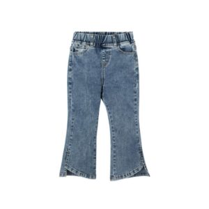 Girls Simple Solid Color Side Slit Flared Jeans