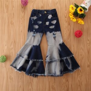 Girls Stylish Tasselled Hole Style Flared Jeans