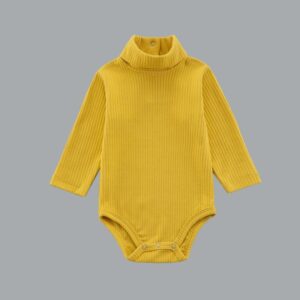 Kids Baby Girls And Boys Autumn And Winter Solid Color High Neck Long Sleeve Rompers