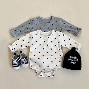 Kids Baby Boys And Girls Cotton Dot Heart-Shaped Print Long-Sleeve Rompers