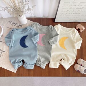 Kids Baby Boys And Girls Fashion Casual Autumn Moon Print Long-Sleeve Jumpsuit