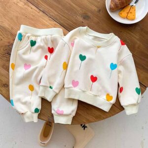 Kids Baby Boys Girls Casual Cute Heart Print Long Sleeve Sweatshirts Pants Sets