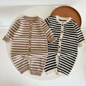 Kids Baby Boys Girls Spring Autumn Casual Cute Stripe Long Sleeve Romper