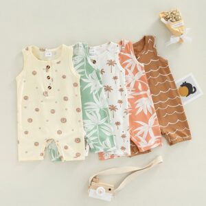 Baby Toddler Infant Boys Girls Sleeveless Button Print Rompers
