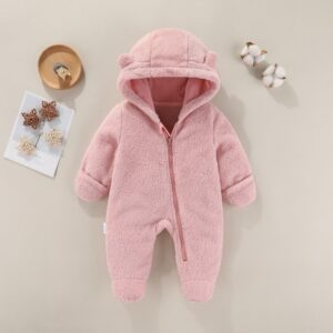 Autumn Winter Baby Cute Plush Hooded Rompers