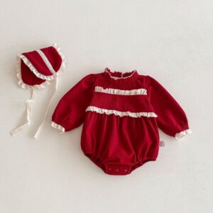 Baby Girls Fashion Autumn Corduroy Long-Sleeve Rompers Hat Two-Piece Set