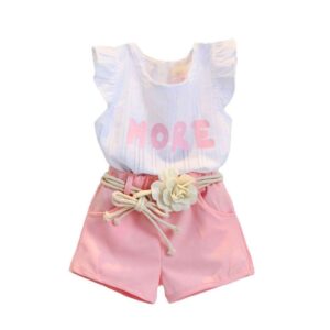 Girls Casual Round Neck Short Sleeve Letter Pattern T-Shirt And Shorts Two-piece Set
