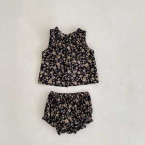 Baby Girl Fashion Elegant Floral Printed Sleeveless Tank Top Loose Shorts Two-Piece Set