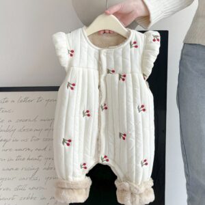 Baby Girl Fashion Autumn And Winter Cotton Printed Fleece-Lined Sleeveless One-Piece Rompers