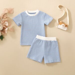 Baby Boys And Girls Casual Stripe Breathable Short Sleeve T-Shirt Shorts Two-Piece Set
