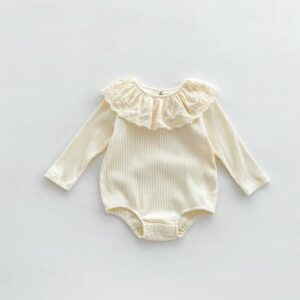 Baby Girls Fashion Cotton Lace Splicing Long-Sleeve Rompers