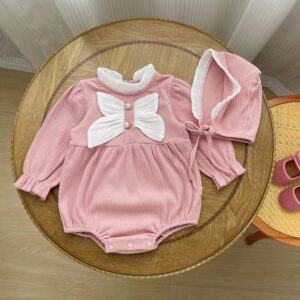 Baby's Girl Fashion Cute Splicing Long-Sleeve Rompers Hat Set