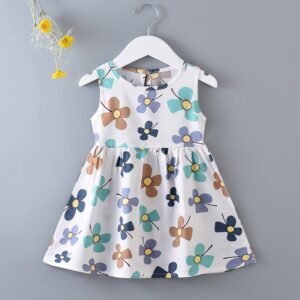 Kids Girls Cute All Over Print Round Neck Sleeveless Basic Dress