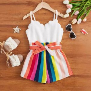 Girls Fashion Casual Splicing Spaghetti Strap Lace-Up Rompers