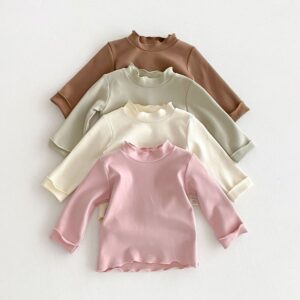 Baby Girl Fashion Solid Color Edge Curl Long-Sleeve T-Shirt