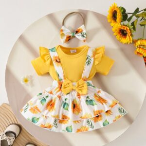 Baby's Fashion Printed Dress Three-Piece Set