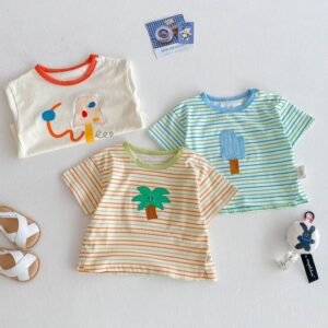 Kids Boys Girls Stripe Cartoon T-Shirt