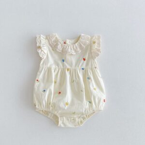 Baby Girl Fashion Cute Floral Embroidered Lace Splicing Bodysuits