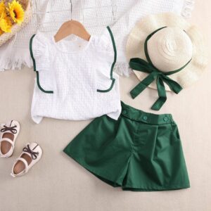 Children Kids Baby Fashion Girls Casual Ruffle Sleeve Top And Shorts 2pcs Set