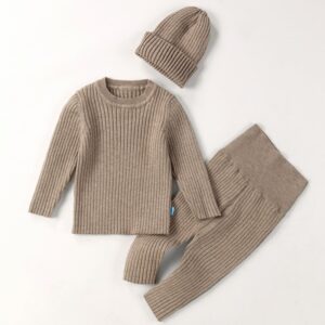 Toddlers Newborn Baby Fashion Girls Boys Casual Basic Long Sleeve Solid Color Knitted Top And Pants Set