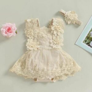 Baby Girl Solid Color Lace Flower Mesh Dress