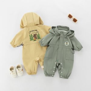 Baby Boy Solid Color Hoodied Cargo Rompers