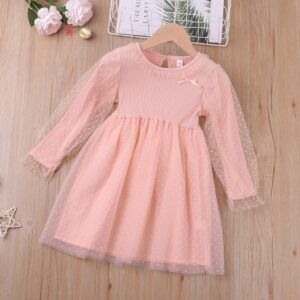 Girls Sweet Solid Color Patchwork Mesh Dress