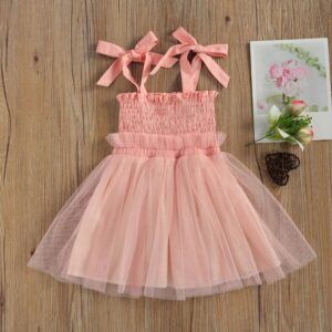 Girls Solid Color Elastic Mesh Design Slip Dress