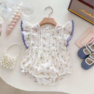 Baby's Fashion Cute Floral Printed Ruffled Sleeveless Romper