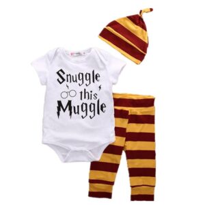Kids Baby Girl Boy Fashion Harry Potter Short Sleeve Romper Three Piece Set