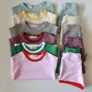 Kids Baby Boys Girls Casual Cute Solid Color Rib-Knit Short Sleeve T-Shirt Shorts Set