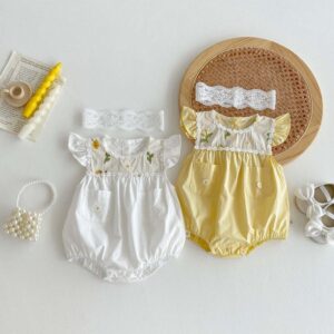 Kids Baby Girls Casual Cute Flower Short Sleeve Romper
