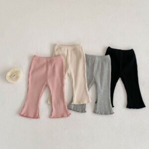 Kids Baby Girls Casual Cute Solid Color Rib-Knit Trousers