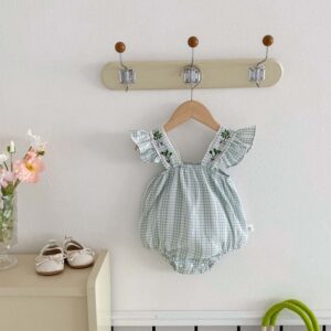 Kids Baby Girls Casual Cute Plaid Print Sleeveless Romper